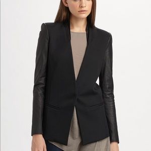 Helmut Lang Wool Blk Blazer w/ Leather Sleeves sz 4